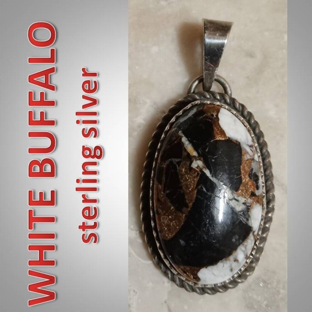 UNIQUE! White Buffalo sterling silver pendant 01 hallmarked NEW